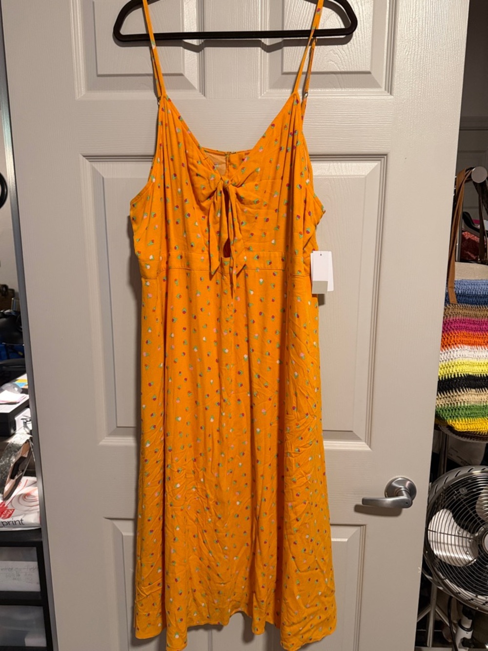 Nordstrom Yellow Tie-Front Spaghetti Strap Midi Dress